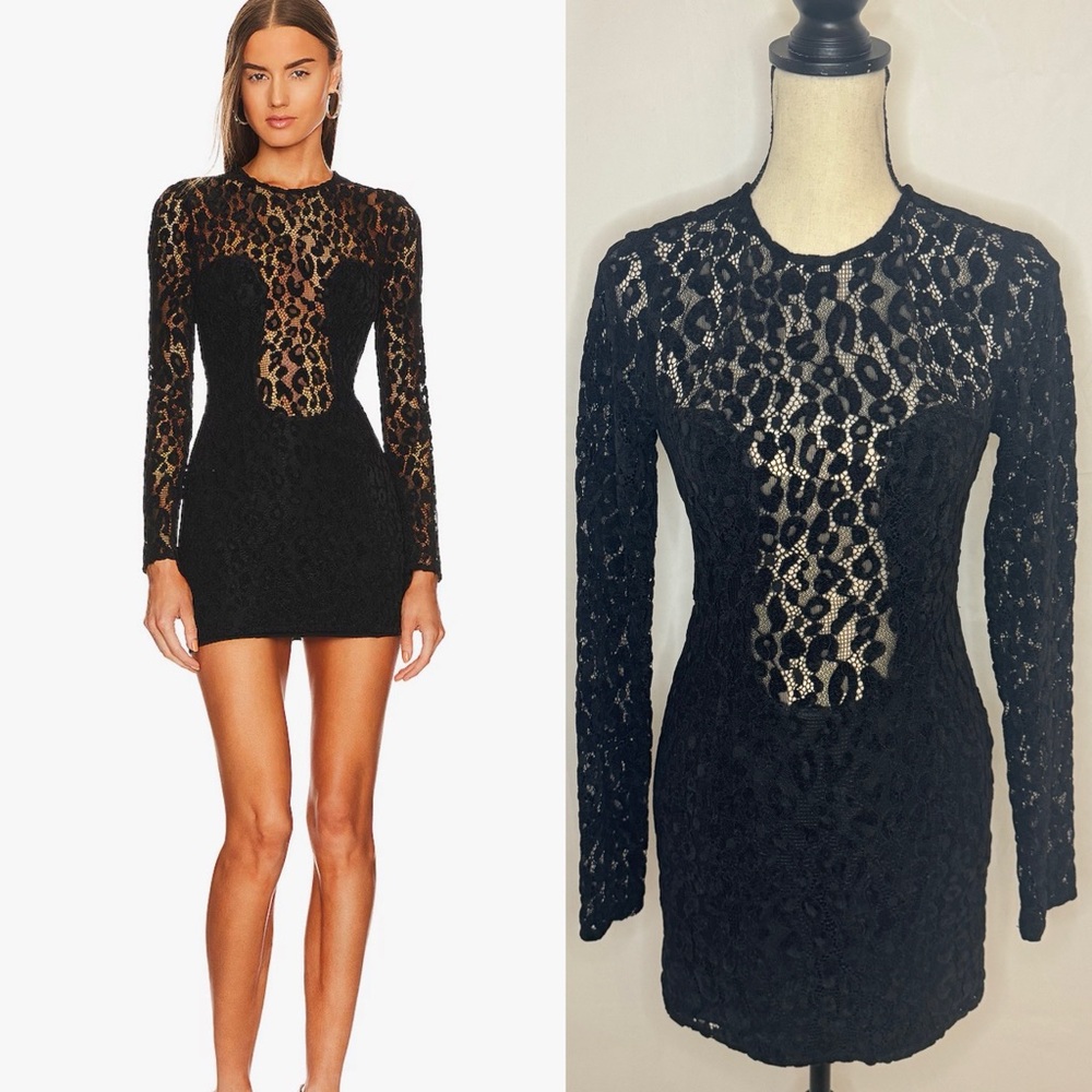 Michael CostelloxREVOLVE Zayleigh Animal Print Long Sleeve Black Mini Dress